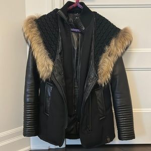 Rudsak Black Suzy Duvet, Leather and  Fur Coat